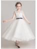 Beaded Ivory Lace Tulle Tea Length Flower Girl Dress